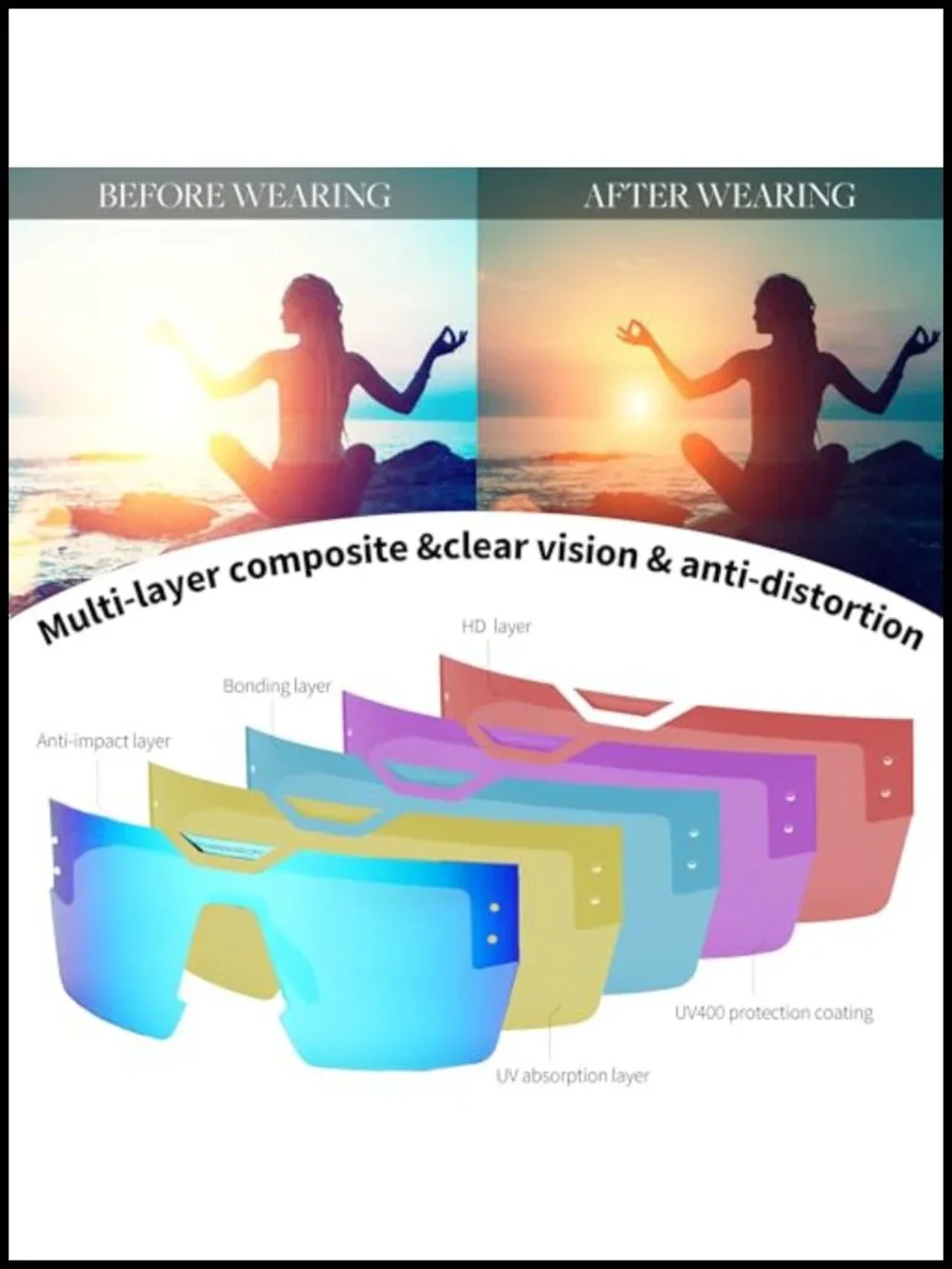 Big Oversized Square Frame UV400 Mirrored Sunglasses for Cycling Driving